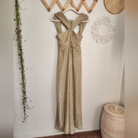 Talbot Runhof Off-The-Shoulder Gathered Metallic Voile Wide-Leg Jumpsuit… - Picture 7 of 16
